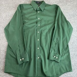 Stafford Performance Dress Shirt Mens 17 34/35 Long Sleeve Classic Fit Green